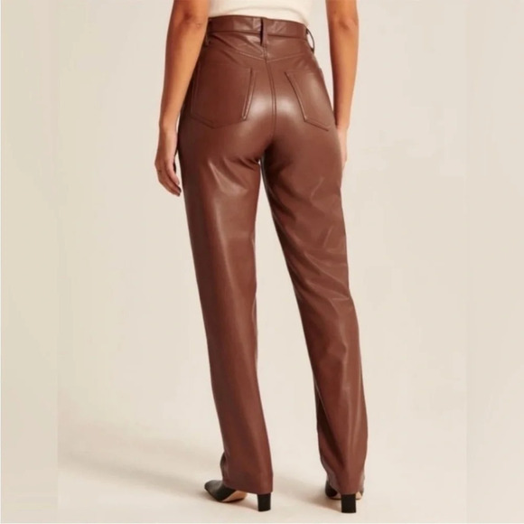 Abercrombie and Fitch The 90s Straight Ultra High Rise Leather Pant Brown 27 / 4 - Picture 2 of 6